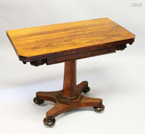 A WILLIAM IV ROSEWOOD CARD TABLE, the fold-over top