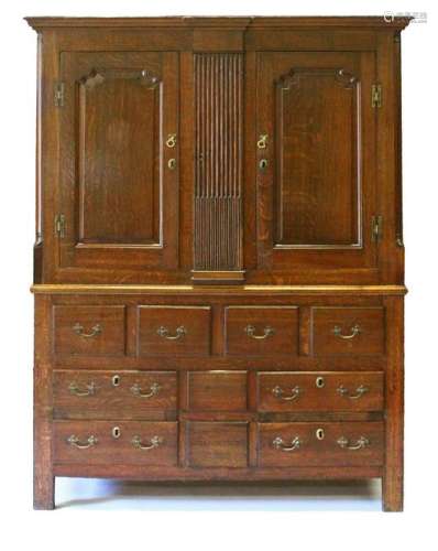A 19TH CENTURY OAK HOUSEKEEPERS CUPBOARD, with a