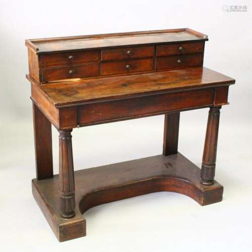 A 19TH CENTURY MAHOGANY SIDE TABLE, the upper section