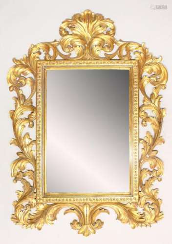 A LARGE FLORENTINE STYLE WALL MIRROR, 20TH CENTURY,