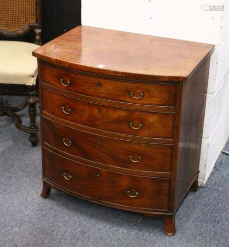 A GEORGE III SMALL MAHOGANY BOWFRONT CHEST, of four
