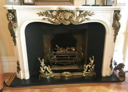 A GOOD LOUIS XVI WHITE MARBLE AND ORMOLU FIRE SURROUND,