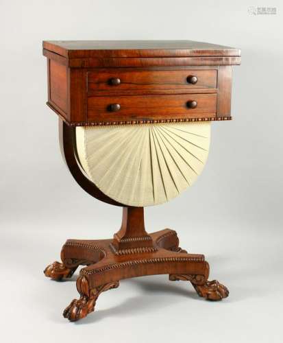 A GOOD REGENCY ROSEWOOD WORK TABLE, Possibly GILLOW,