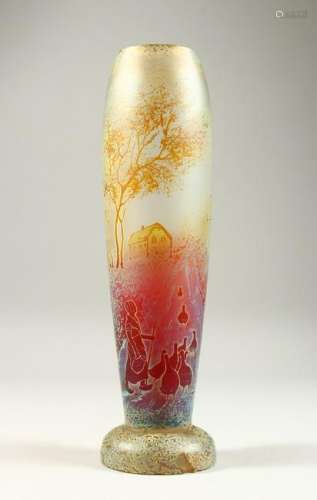 A LARGE ART NOUVEAU GLASS VASE, painted with a Dutch