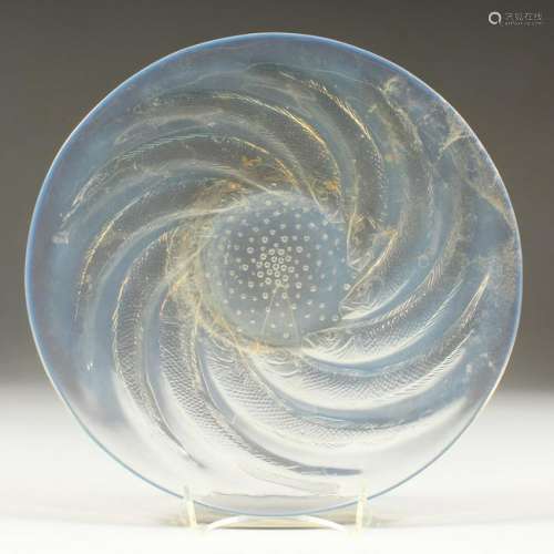 A LALIQUE CIRCULAR IRIDESCENT PLATE, with spiral