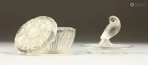 A LALIQUE PIN TRAY and A CIRCULAR BOX & COVER (2).