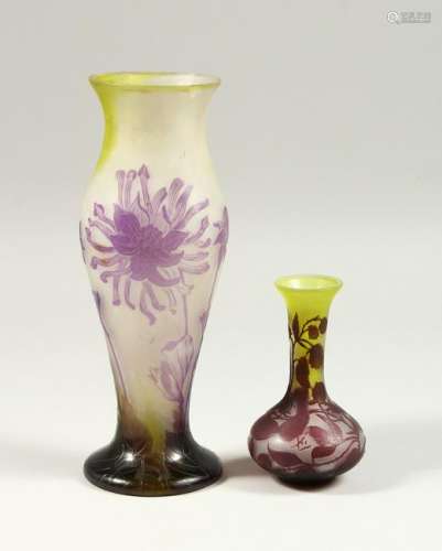 TWO FRENCH OVERLAY GLASS CAMEO VASES.  10ins and 5ins