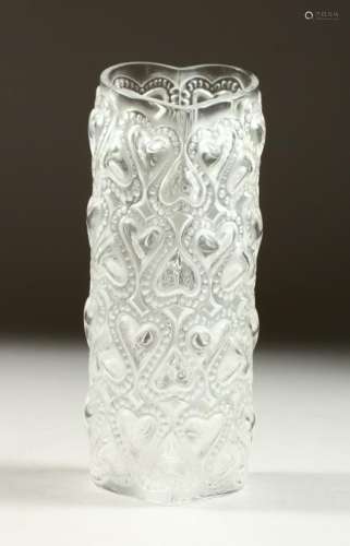 A LALIQUE VASE, heart shape with all-over moulded heart