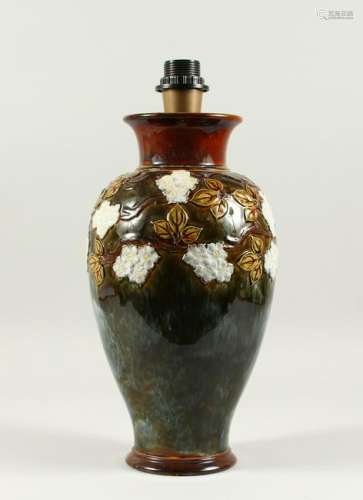 A LARGE ROYAL DOULTON STONEWARE VASE, decorated with