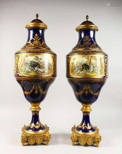 A SUPERB PAIR OF LARGE SEVRES VASES AND COVERS, with
