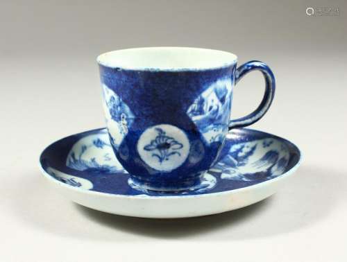 AN 18TH CENTURY BOW POWDER BLUE AND WHITE COFFEE CUP