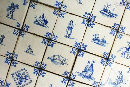 A COLLECTION OF 130 DELFT BLUE AND WHITE SQUARE TILES,