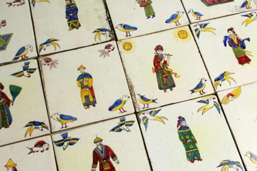 A COLLECTION OF SEVENTY LARGER COLOURED TILES, with