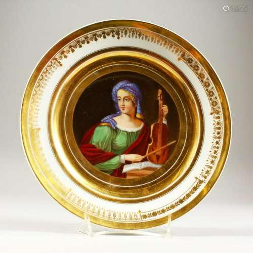 A 19TH CENTURY CONTINENTAL CABINET PLATE, painted with