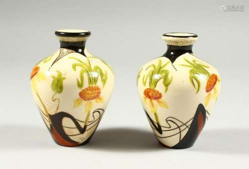 BLACK RYDEN. A SMALL PAIR OF ENGLISH VASES. Maker SP