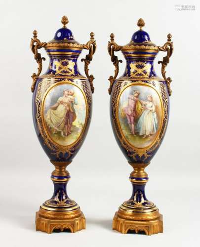 A SUPERB PAIR OF 19TH CENTURY SEVRES VASES AND COVERS,