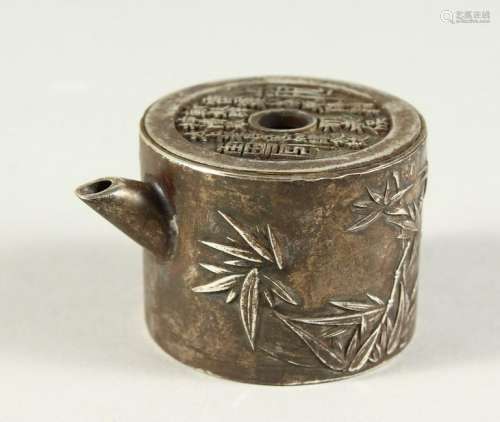 A SMALL CHINESE CAST METAL TEAPOT, with calligraphy