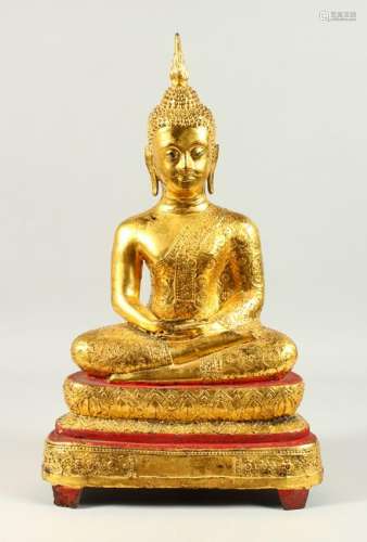 A LARGE GILT BRONZE THAI BUDDHA, in a seated position,