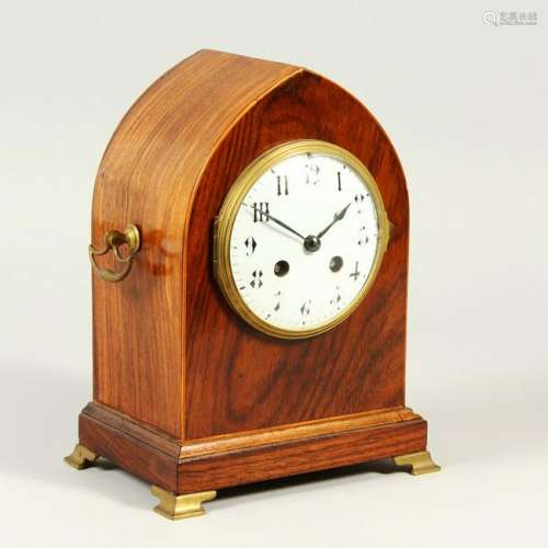 A 19TH CENTURY MAX LANCET TOP ROSEWOOD MANTLE CLOCK,
