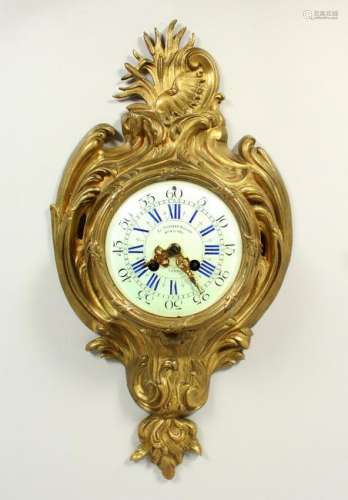 A FRENCH BRONZE CARTEL CLOCK, with white enamel dial,