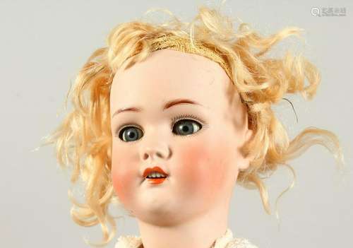 SIMON & HALBIG  A BLONDE HAIR BISQUE HEADED DOLL, S. &