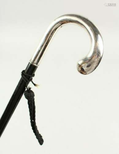 A WALKING STICK with ALPACA SILVER CURVING HANDLE.  2ft