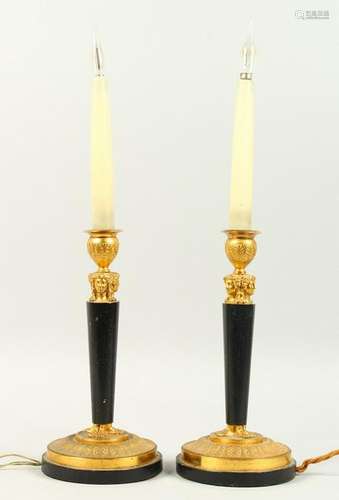 A PAIR OF THOMAS HOPE DESIGN BRONZE AND ORMOLU CIRCULAR