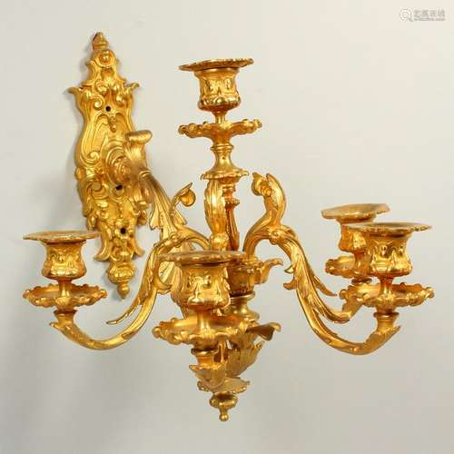 A GOOD SET OF SIX ROCOCO STYLE ORMOLU WALL LIGHT