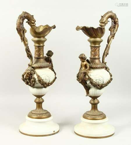 A PAIR OF 20TH CENTURY BRONZE AND PORCELAIN CLASSICAL