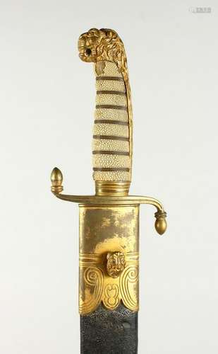 A 19TH CENTURY ROYAL NAVAL OFFICERS DIRK, with lion