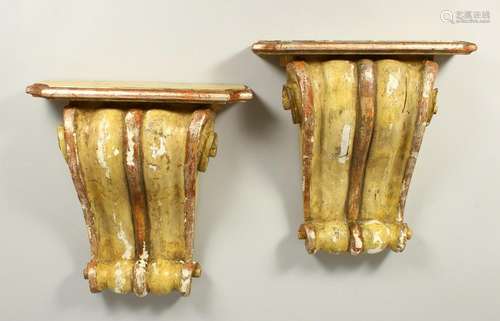 A PAIR OF 19TH/20TH CENTURY CARVED, GESSO AND PAINTED