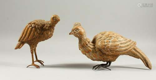 TWO CARVED WOOD MODELS OF BIRDS, LATE 19TH CENTURY, on