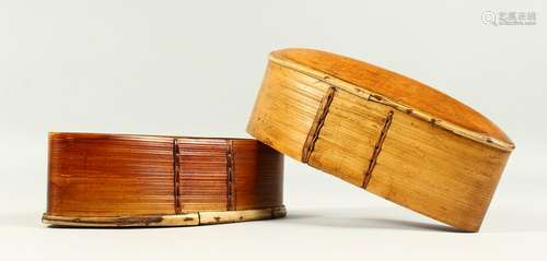 AN OVAL BIRCH BOX AND COVER.  24cms long.