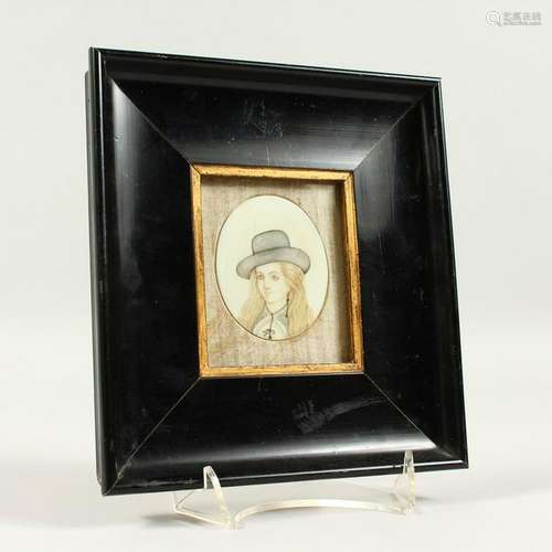 A PERUVIAN MINIATURE, young lady wearing a hat, oval,