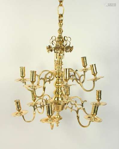 A GOOD 18TH CENTURY STYLE BRASS TWELVE BRANCH