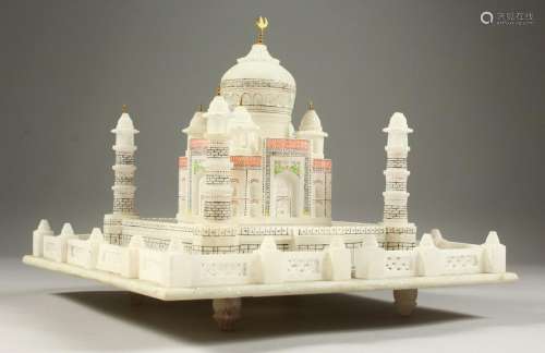 A CARVED AND PAINTED ALABASTER MODEL OF THE TAJ MAHAL.