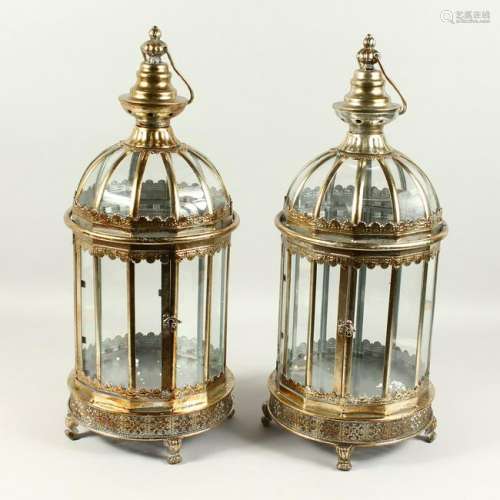 A PAIR OF DECORATIVE LANTERNS, with silvered