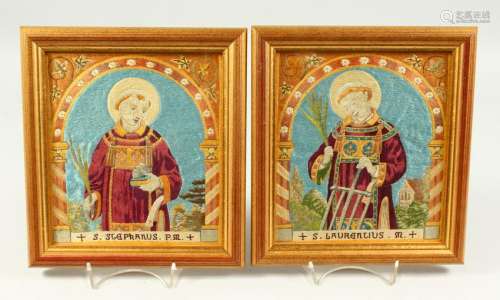 A PAIR OF FRAMED AND GLAZED RELIGIOUS PICTURES.  8ins x