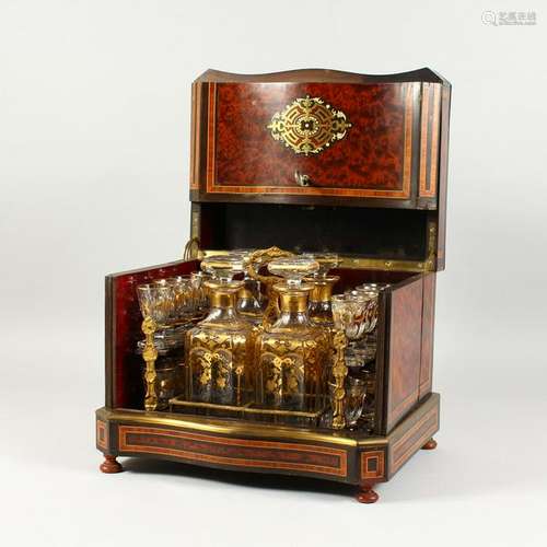 A SUPERB 19TH CENTURY FRENCH WALNUT CASED LIQUEUR SET,