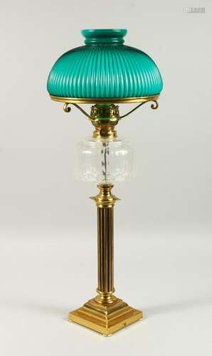 A SINGLE VICTORIAN STYLE BRASS AND GLASS CORINTHIAN