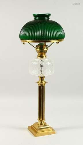 A SINGLE VICTORIAN STYLE BRASS AND GLASS CORINTHIAN