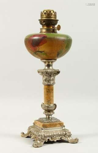 A DECORATIVE TABLE LAMP, modelled as an oil lamp, with