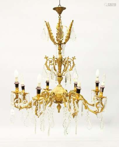 A LARGE LOUIS XVI DESIGN GILT METAL EIGHT BRANCH