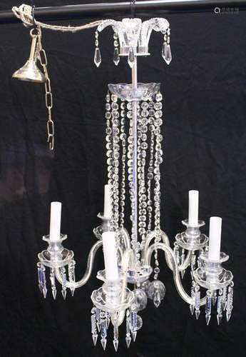 A GOOD CUT GLASS FIVE BRANCH CHANDELIER, with prism