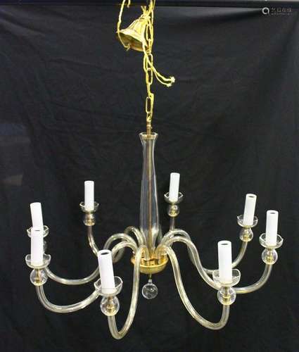 A GOOD MODERN GLASS EIGHT BRANCH CHANDELIER, with