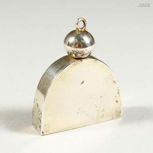 A SMALL STERLING SILVER HALF MOON SHAPED SCENT BOTTLE