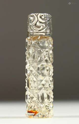 AN EDWARD VII CUT GLASS SCENT BOTTLE with engraved