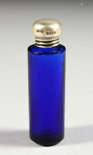 AN EDWARD VII PLAIN BRISTOL BLUE CIRCULAR SCENT BOTTLE