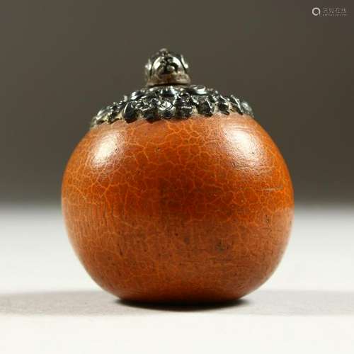 A SMALL NOVELTY APPLE SHAPED SCENT BOTTLE with ornate