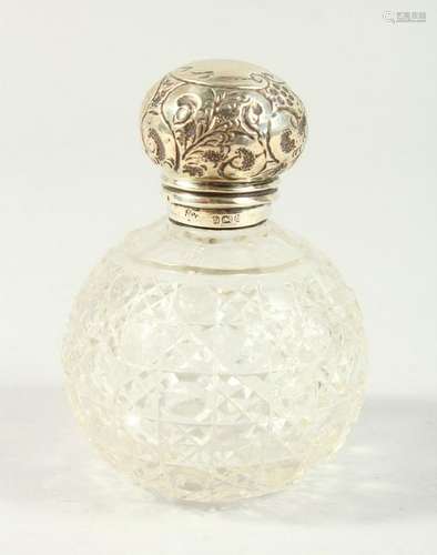 AN EDWARD VII CUT GLOBULAR SCENT BOTTLE with repousse